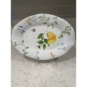 Set 4 LEMONS & BEE 18x13 Melamine Platter Tray Shabby Chic Wavy Scalloped Floral